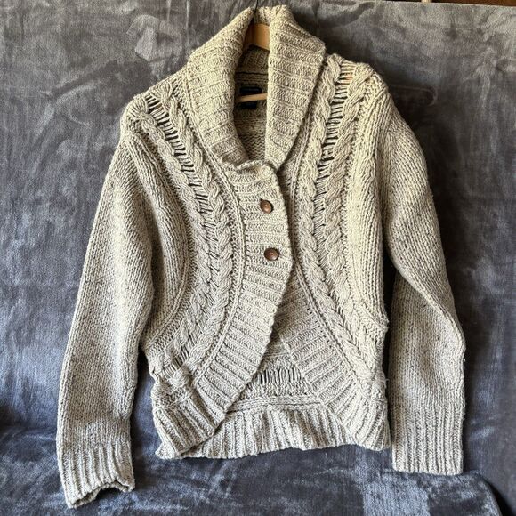 Calvin Klein Wool Blend Chunky Cable Knit Two Button Front Cardigan XL Beige - Picture 9 of 13